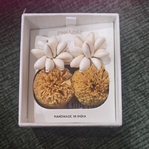 Pink Linen Cream and Gold Earrings